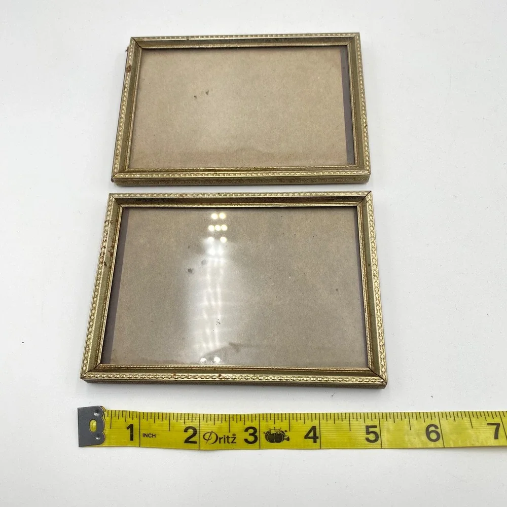 Vintage Gold Metal Picture Frame Set Embossed Diamond 3 Piece Lot Mid Century